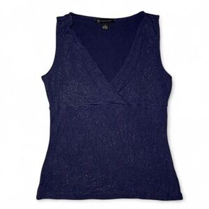 Y2K Vintage Navy blue sparkly sleeveless top with V-neckline and wrap detail 🤍